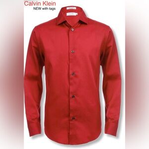 Calvin Klein Boys' NEW with tags Long Sleeve Sateen Dress Shirt,Buttoned Cuffs.
